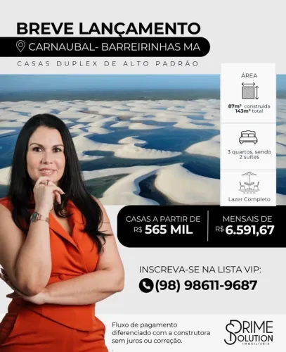 Pré lançamento em Barreirinhas-Casas com 3 suítes e quintal- Pagamento Facilitado 