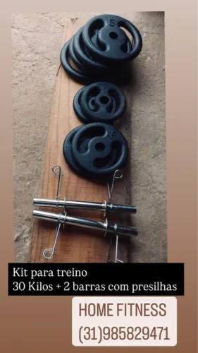 Kit de Musculação 30kg com Barras e Presilhas