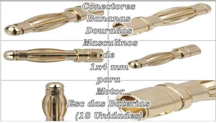 Conectores Banana Dourados para Motor e Baterias