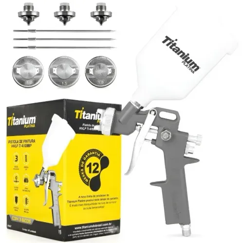 Kit Pistola de Pintura Hvlp com Bicos 1,2mm / 1,5mm / 1,8mm por Gravidade 600ml Titanium