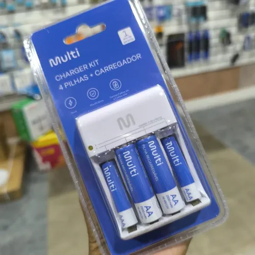 Kit Carregador de Pilhas Multi com 4 Pilhas Recarregáveis
