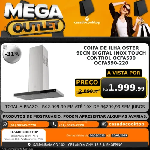 COIFA DE ILHA OSTER 90CM DIGITAL INOX TOUCH CONTROL OCFA590 