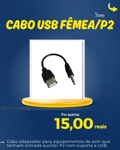 Cabo USB fêmea/P2