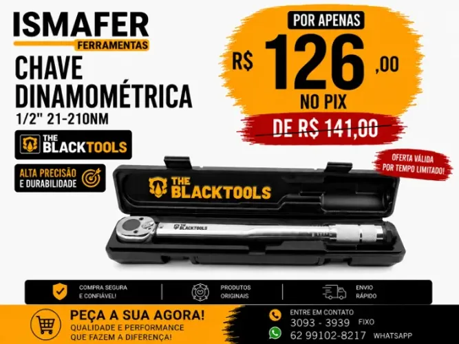 TORQUIMETRO DE ESTALO 1/2" 21NM - 210NM 2,8 KG - 21KG THE BLACK TOOLS - BTT1200