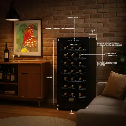 Adega de Vinhos Climatizada 32 Garrafas 94 L Display Digital Compressor - E035649