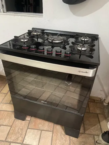 Fogão Mueller 5 Bocas Piacere Vetro com Acendimento Automático Mesa Vidro Temperado Preto 