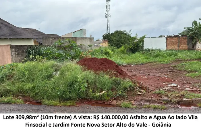 Leia a descrição: Lote 309,98m² (Asfalto e Agua) Setor Alto do Vale