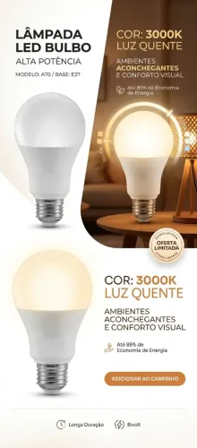 Lâmpada de LED Bulbo 3000k - Luz amarela (kit de 10 peças)