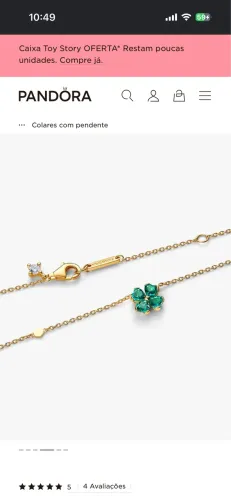 Colar Ouro Pingente Trevo de 4 Folhas Brilhante da pandora