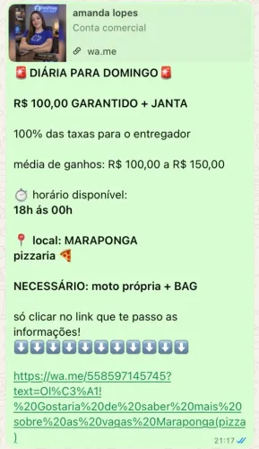 DIÁRIA DE MOTOBOY PARA HOJE