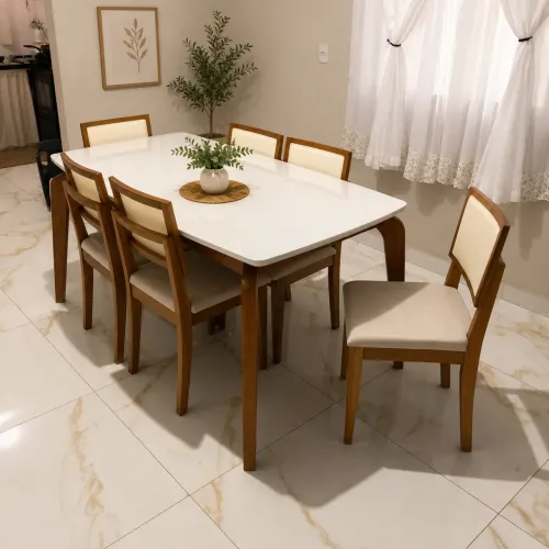Mesa de Jantar perna de aranha 180x90 Com 6 Cadeiras