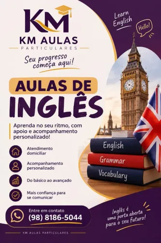 APRENDA INGLÊS COM A KM AULAS PARTICULARES!