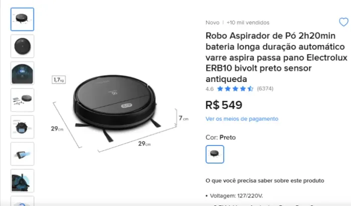 Robô aspirador Electrolux