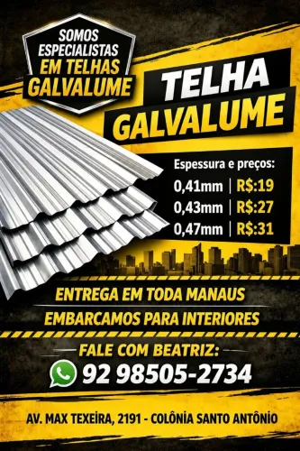 NÃO PERCA ESSA CHANCE DE COMPRAR NO MELHOR PREÇO TELHAS GALVALUME BOA QUALIDADE!!!