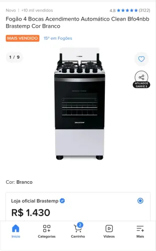 Fogão Brastemp 4 bocas BFO4NBB