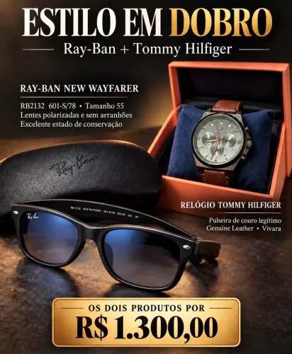 COMBO RELÓGIO TOMMY HILFIGER + ÓCULOS POLARIZADO RAYBAN