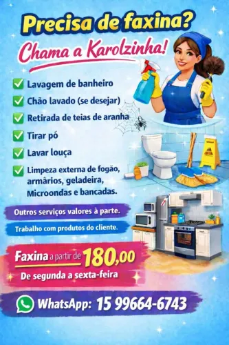 FAXINA CASA, APARTAMENTO OU ESCRITÓRIO.