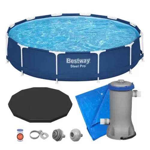 Piscina Grande Estruturada Bestway 6.473 Litros 3,66m Completo 4 em 1: Bomba Filtro + Capa