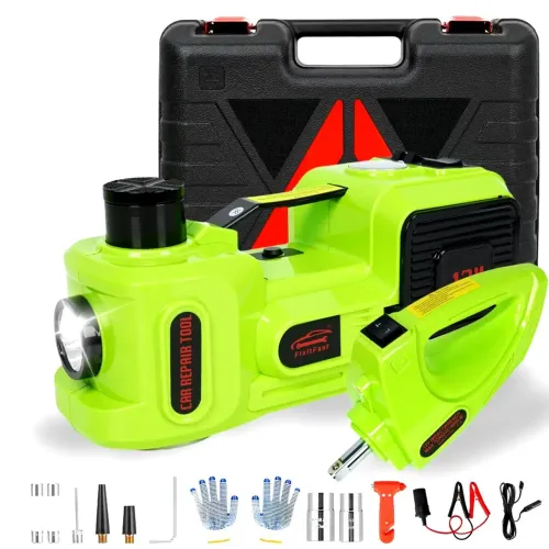 Macaco Elétrico 5 em 1 5T | Inflador + Chave de Impacto + LED + Martelo de Segurança.