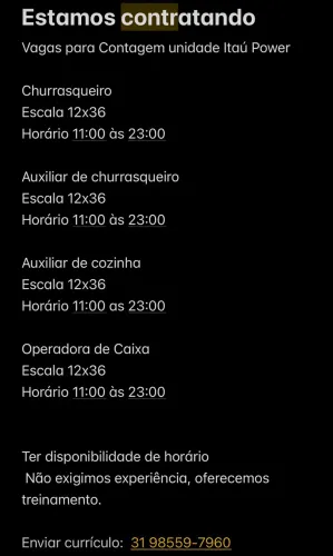 Vagas para restaurante