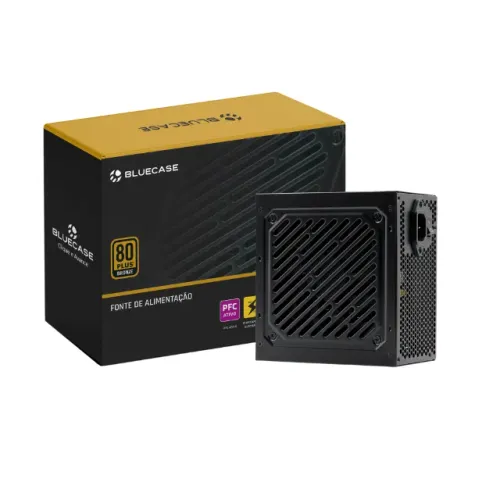 Fonte Atx 600w 80Plus Bluecase Preta Cabos Flat PFC Ativo-Loja fs