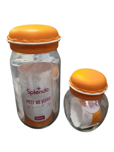 conj de pote de vidro 1l 18x7cm e  240ml 10x6cm splendo wx08860 wg09646 laranj