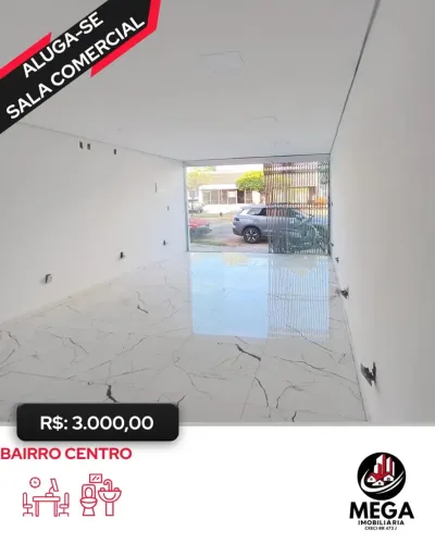 Sala comercial disponível para locação, com banheiro privativo e espaço de apoio, ideal pa
