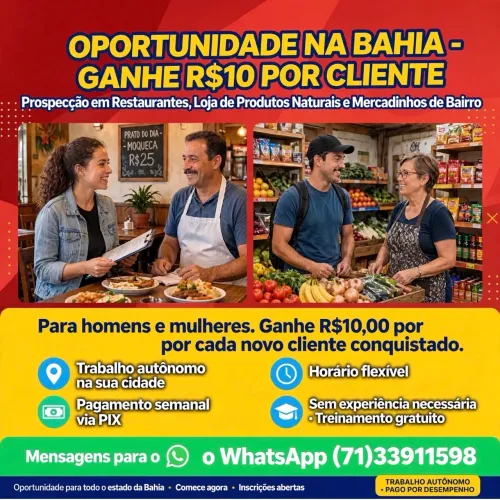 Renda extra. Ganhe $ 10,00 por cliente conquistado - Bahia