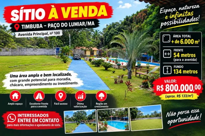 ÁAREA À VENDA EM TIMBUBA - PAÇO DO LUMIAR/MA