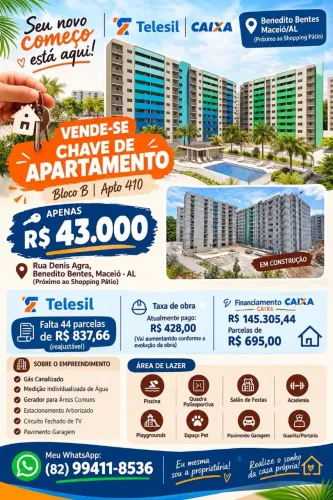 Vendo chave de apartamento reserva do prata Benedito Bentes