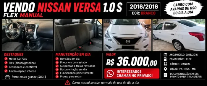 Nissan Versa S 1.0 12V Flexstart 4P Mec. 2016