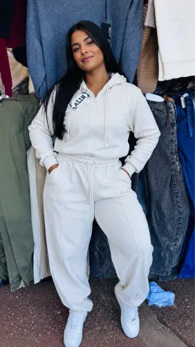 Conjunto Moletom Feminino Calça Jogger E Blusa Com Zíper Look Confortável Casual Luxo
