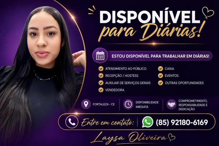 ? Estou disponível para trabalhar em diárias!