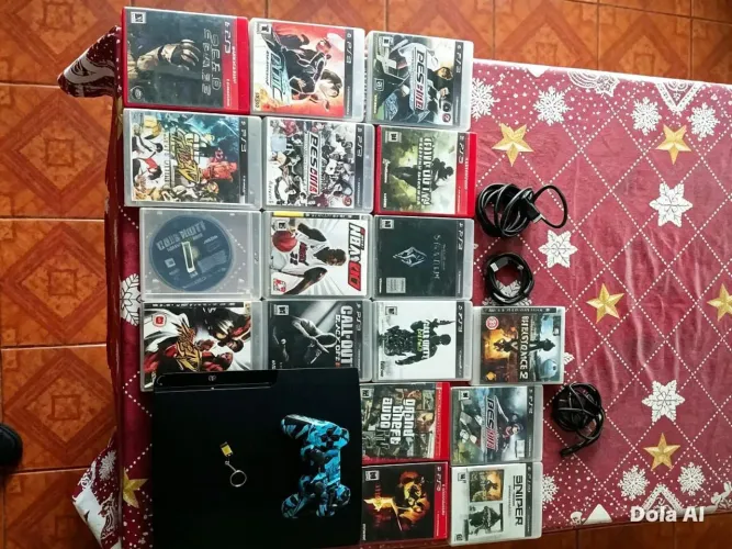 PS3 Slim Desbloqueado 500 GB PS3/PS2/PS1/PSP COM 16 JOGOS FISICOS