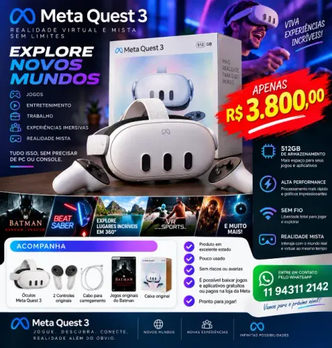 ÓCULOS DE REALIDADE MISTA - META QUEST 3 512gb