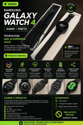 Relógio Samsung Galaxy Watch 4 44mm Preto