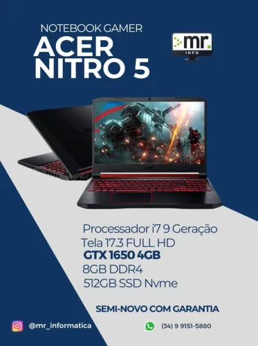 Notebook Gamer Acer Nitro 5 i7 9 Geração 512GB SSD GTX1650 4GB 8GB DDR4
