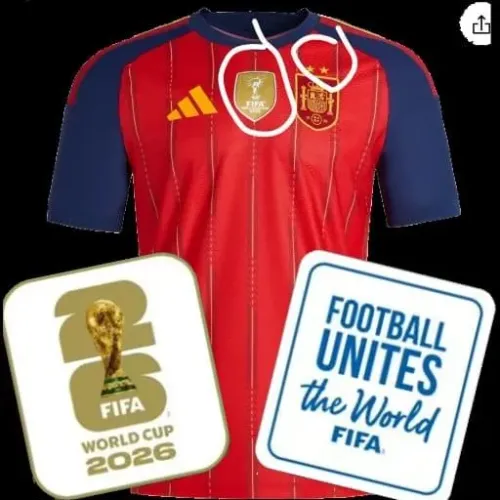 Camisa Espanha bicampeã com patch e duas estrelas (SOMENTE ENCOMENDA)