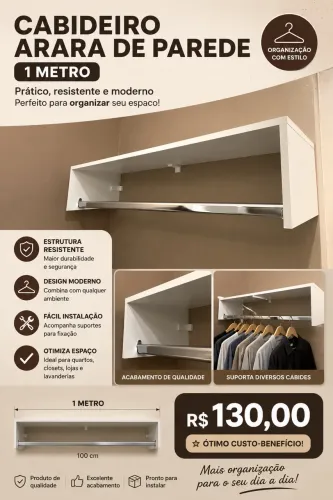 ? Cabideiro Arara de Parede 1 Metro MDF