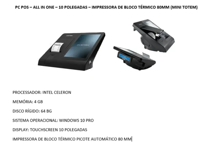 Totem Mini POS Custom Touch 10" Win 10 Pro Impressora Térmica. Mini Totem De Senhas E Auto
