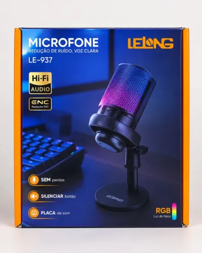 ? Microfone Condensador Lelong LE-937 RGB + Braço Articulado ? Impecável