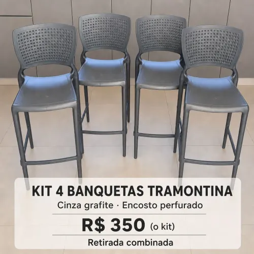 Kit 4 Banquetas Tramontina Cinza Grafite ? Ideal para Bancada