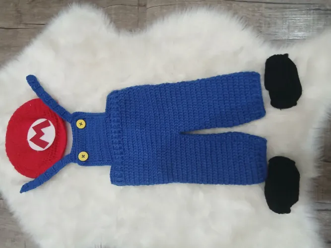 Fantasia de Crochê do Super Mario Menino de 3 a 6 Meses.
