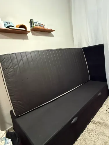 Cama baú de solteiro + cabeceira + colchão