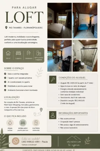 LOFT PARA ALUGAR NO RIO TAVARES