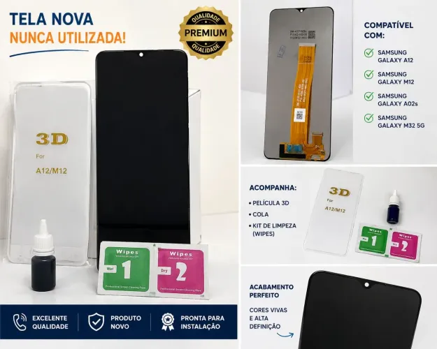 Tela Samsung A12 / M12 / A02s / M32 5G Nova | Película + Cola Grátis
