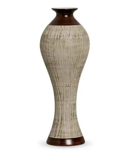 Vaso Decorativo Califórnia G em Cerâmica Marrom e Palha Ganash - Decoração Elegante