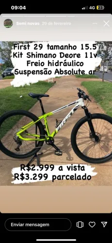 Bike First Aro 29 - Quadro 15,5 - SRAM + Deore + Absolute Prime