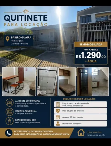QUITINETE COM COZINHA E BANHEIRO BAIRRO GUAIRA CURITIBA