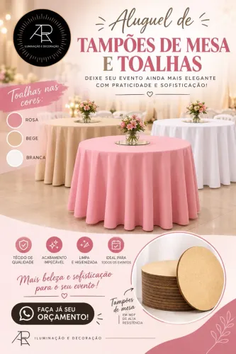 Aluguel de tampões de mesa e toalhas